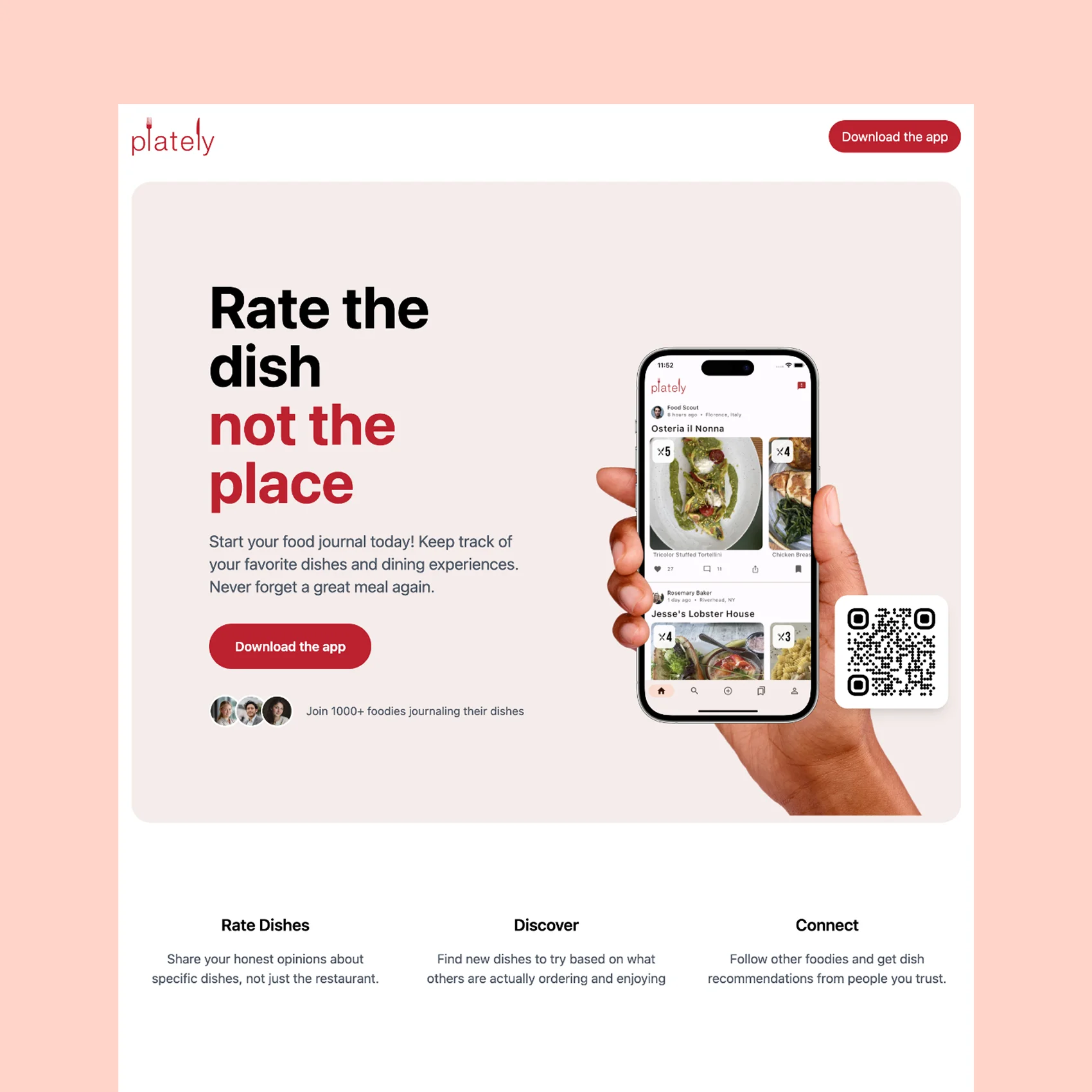 Screenshot of Plately mobile application