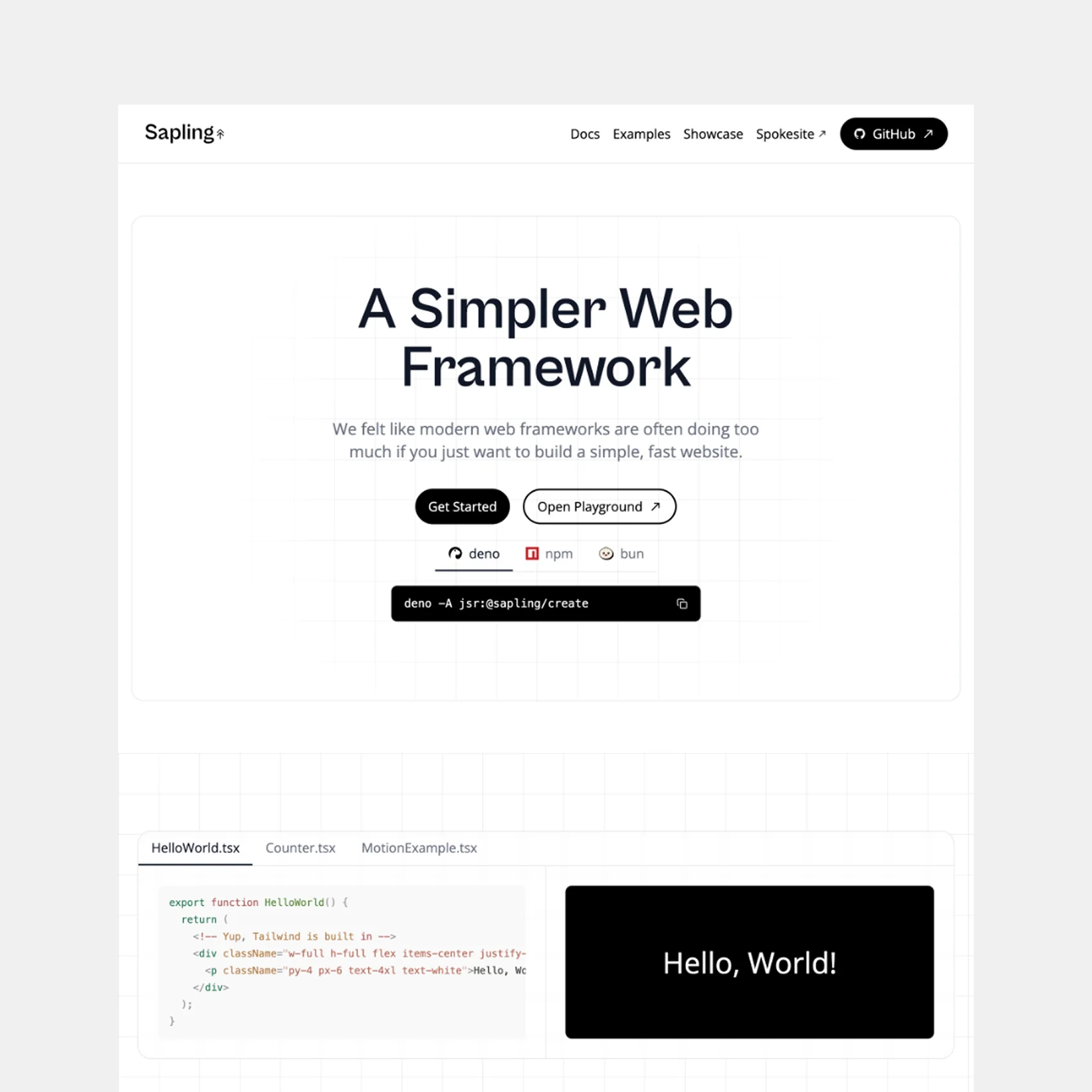 Screenshot of Sapling web framework