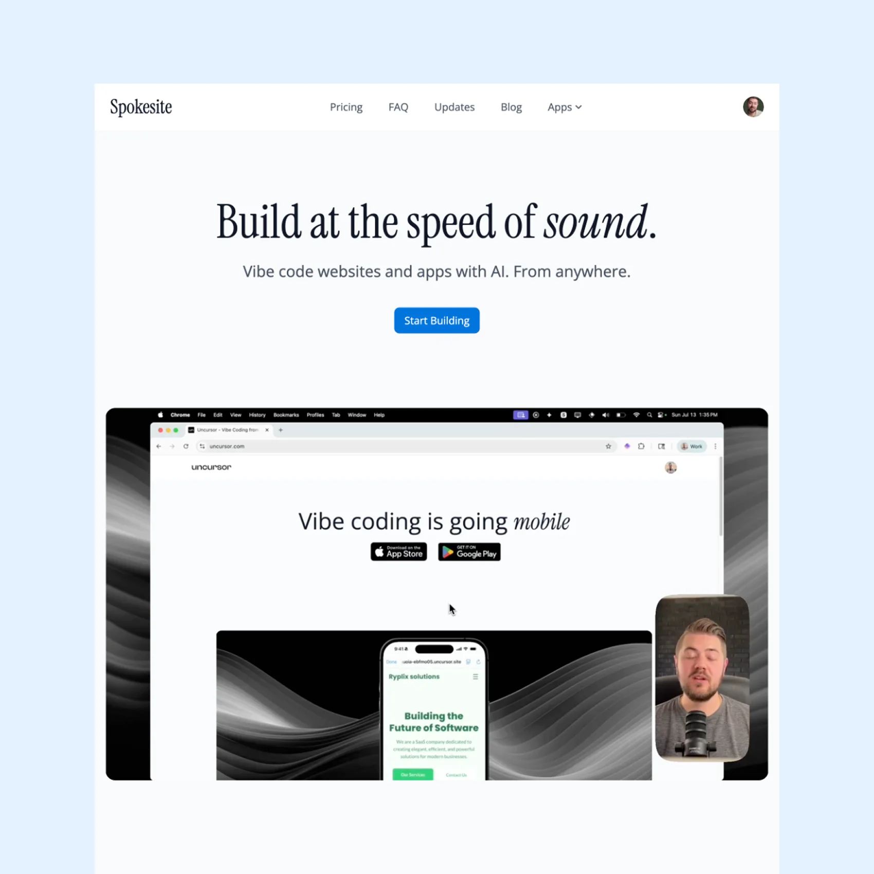 Screenshot of Spokesite AI-powered website builder